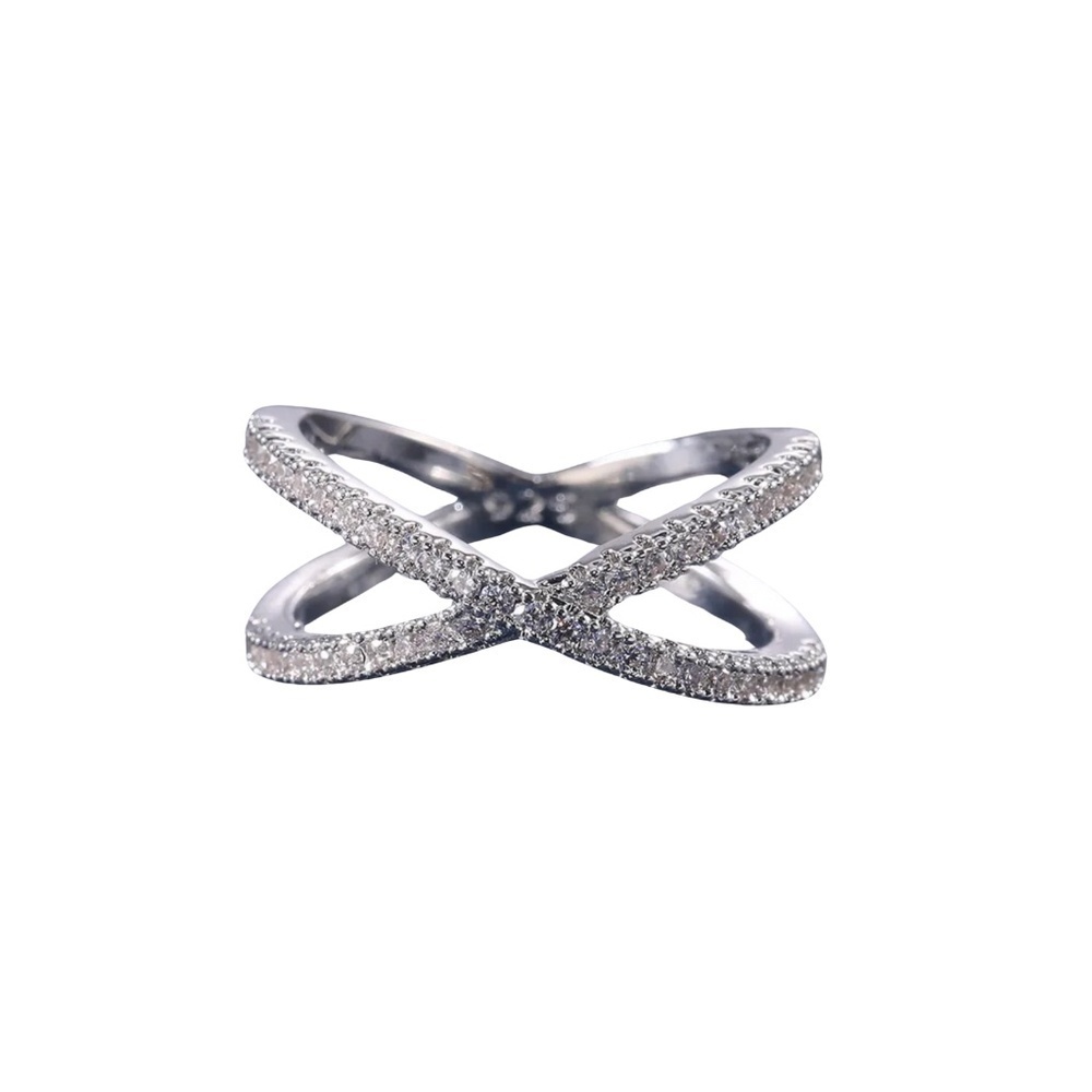 Silver X Criss Cross CZ Ring – Size 8 Elegant Statement Jewelry